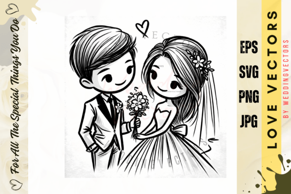 Capturing Matrimonial Bliss: Wedding Couple and Love Vectors - C463