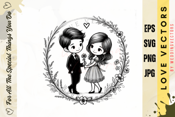 Cherish Matrimonial Bliss: Wedding Couple & Love Vectors C514