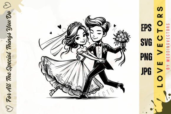Elegant Love Symbolism Artwork: Wedding Couple Vectors