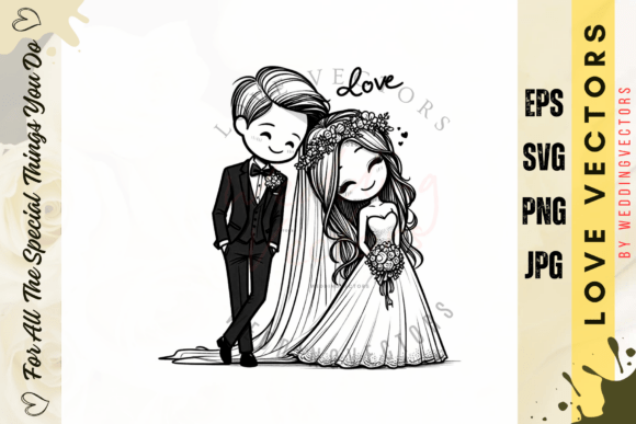 Enchanting Wedding Couple and Love Vectors - C4955