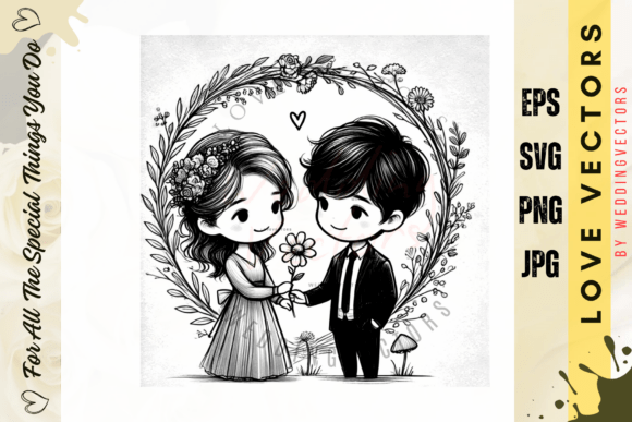 Infuse Romance into Every Design with Wedding Couple and Love Vectors - C4871