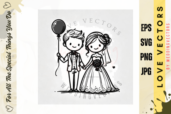 Romantic Illustration: Wedding Couple and Love Vectors - C4528