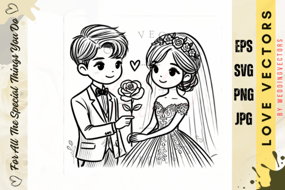 Wedding Couple and Love Vectors - C457: A Soft, Dreamy Design Asset
