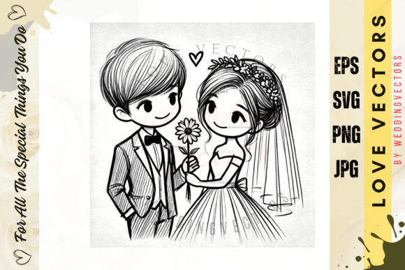 Wedding Couple and Love Vectors - C520: Elegance in Every Line